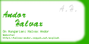 andor halvax business card